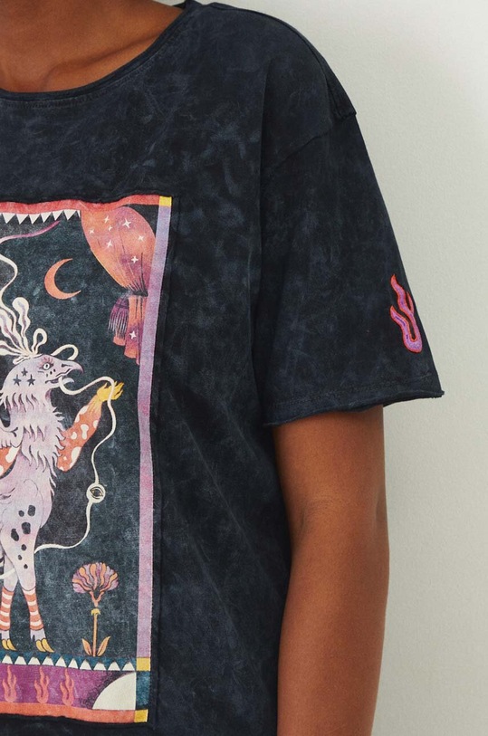 Bavlnené tričko dámske s potlačou čierna farba RW24.TSD102 čierna