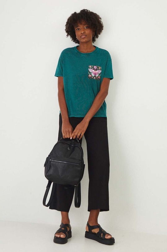 T-shirt bawełniany damski z nadrukiem kolor zielony RW24.TSD111 turkusowy RW24