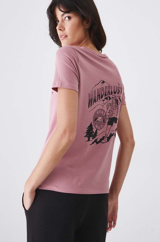 Bavlnené tričko dámske s prímesou elastanu s potlačou ružová farba s elastanom ružová RW24.TSD170