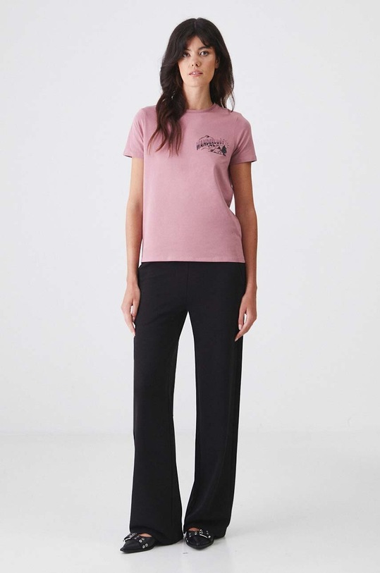 Bavlnené tričko dámske s prímesou elastanu s potlačou ružová farba RW24.TSD170 ružová RW24