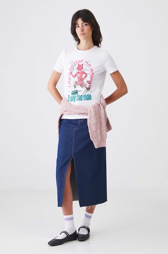 Bavlněné tričko s elastanem s potiskem černá barva RW24.TSD171 bílá RW24