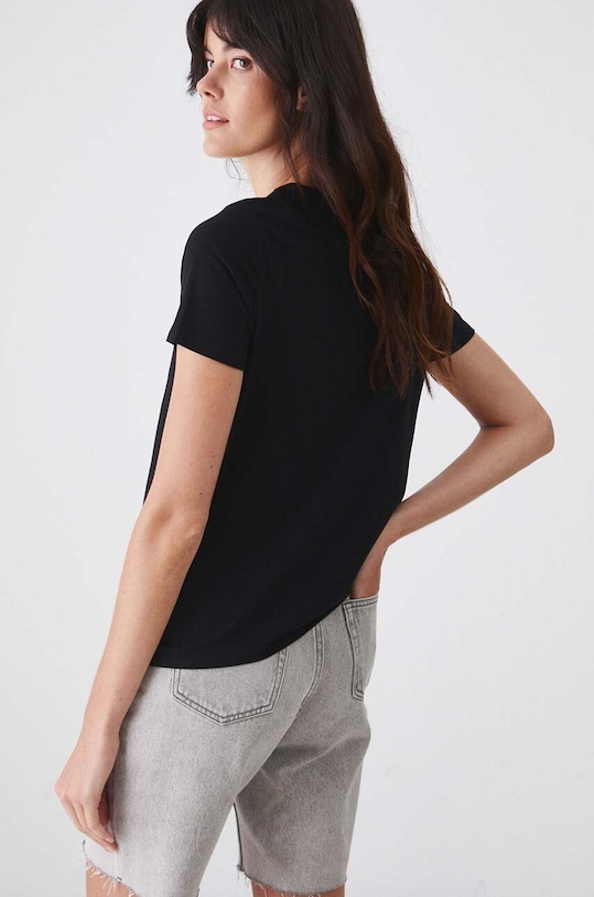 Odzież T-shirt bawełniany damski z domieszką elastanu z nadrukiem czarny RW24.TSD171 czarny