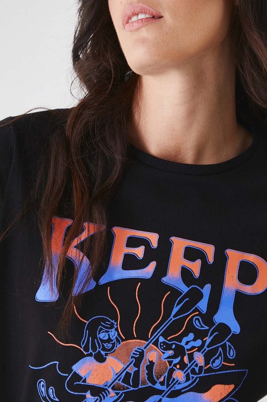 T-shirt bawełniany damski z domieszką elastanu z nadrukiem czarny RW24.TSD172 czarny