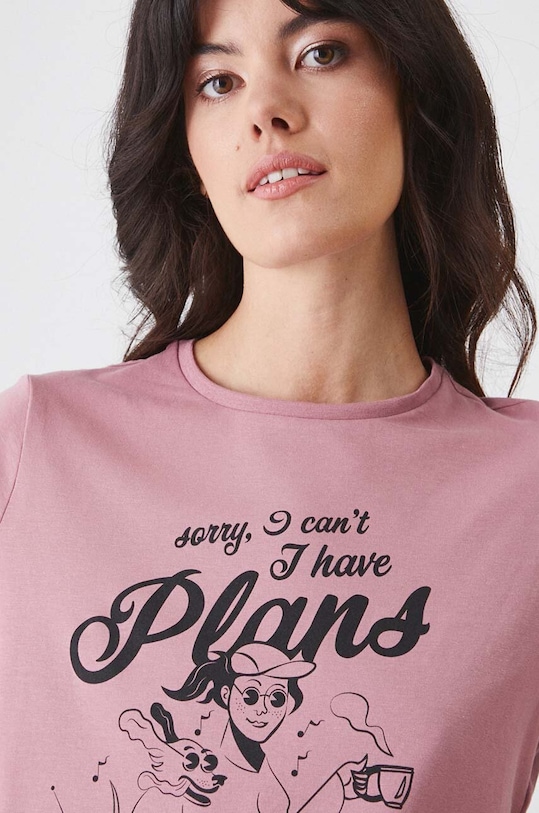 Bavlněné tričko s elastanem s potiskem růžová barva RW24.TSD173 růžová