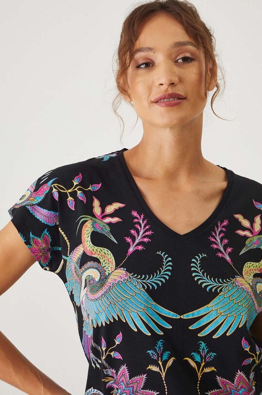 T-shirt bawełniany damski z nadrukiem kolor czarny czarny RW24.TSD200