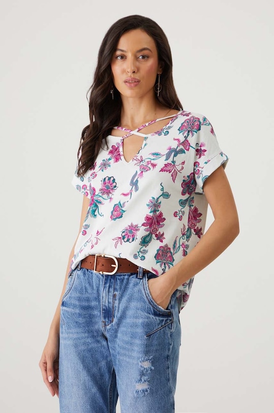 Medicine tricou din bumbac flori bej RW24.TSD201