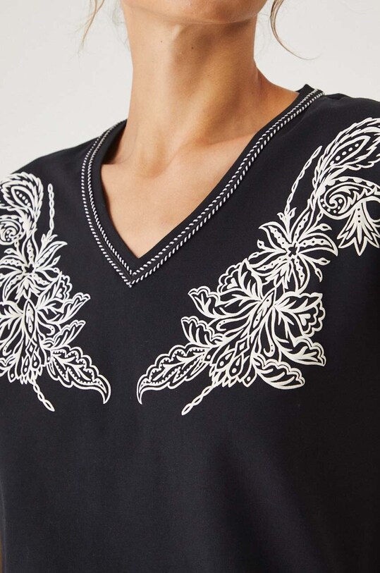 T-shirt bawełniany damski z domieszką elastanu z nadrukiem kolor czarny RW24.TSD204 czarny