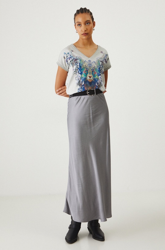 Bavlněné tričko dámské s potiskem modrá barva RW24.TSD302 šedá RW24