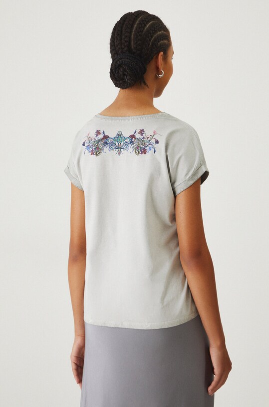 Oblečení Bavlněné tričko dámské s potiskem modrá barva RW24.TSD302 šedá