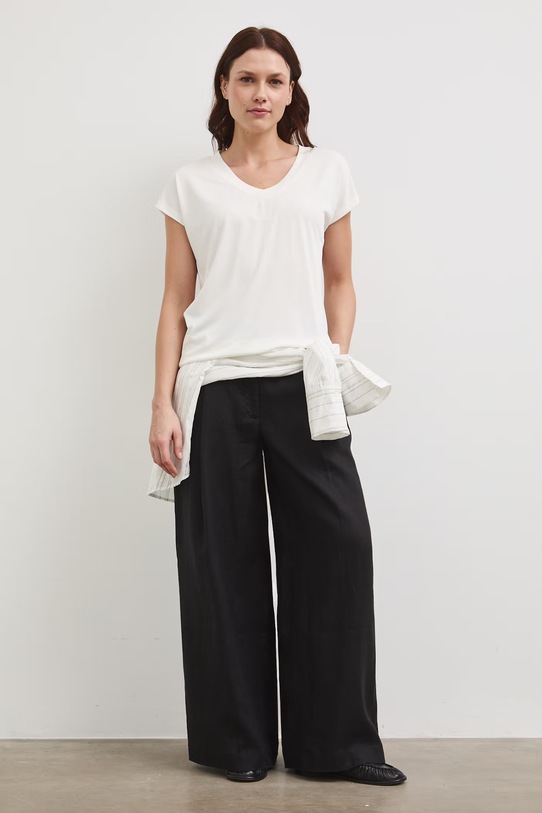 T-shirt damski gładki z modalem kolor beżowy RW24-TSD404 beżowy RW24