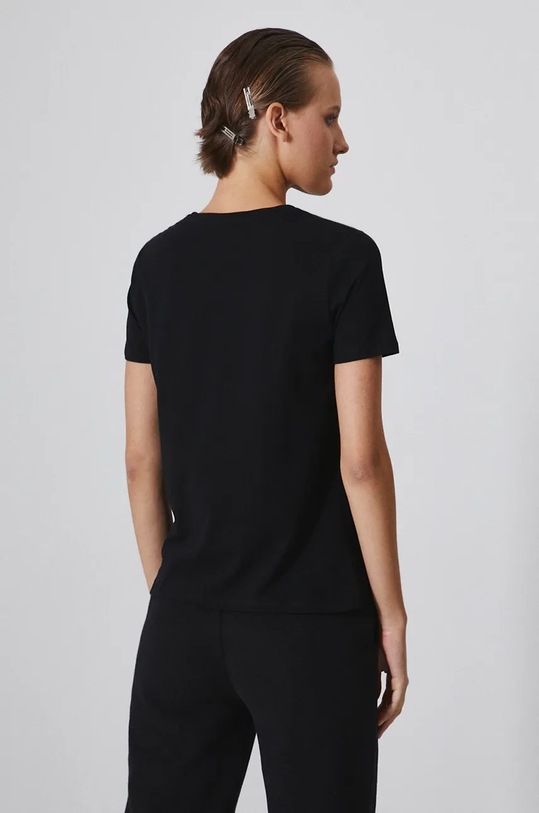 T-shirt bawełniany damski z domieszką elastanu z nadrukiem kolor czarny RW24.TSD408 czarny RW24