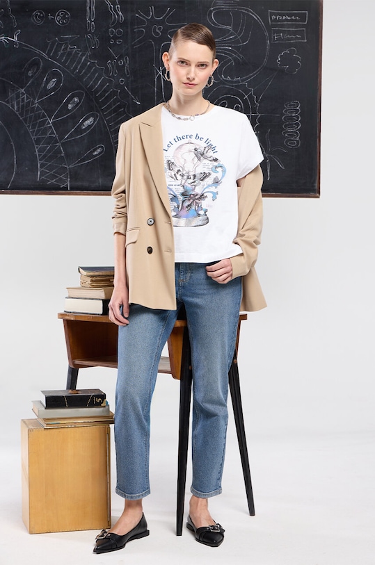 Bavlněné tričko s potiskem z kolekce Science bílá barva regular bílá RW24.TSD450