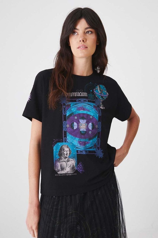 T-shirt bawełniany damski z domieszką elastanu z kolekcji Science kolor czarny RW24.TSD454 czarny RW24