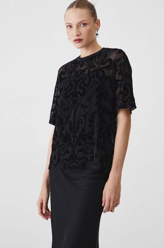 T-shirt damski wzorzysty kolor czarny wzorzyste czarny RW24.TSD505