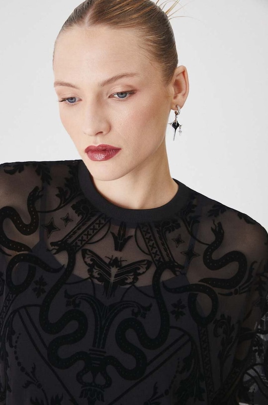 T-shirt damski wzorzysty kolor czarny czarny RW24.TSD505