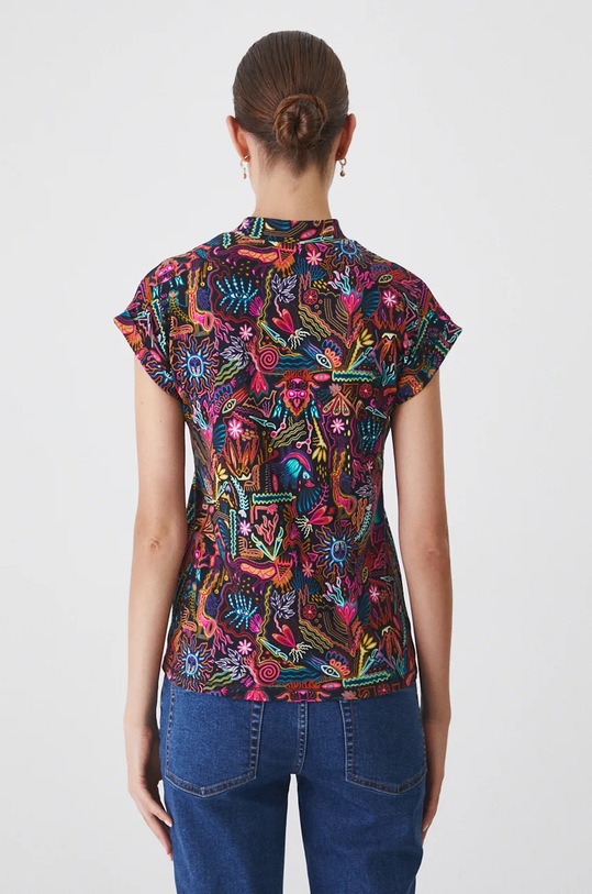 Odzież T-shirt bawełniany damski z domieszką elastanu wzorzysty kolor multicolor RW24.TSD601 multicolor
