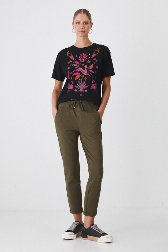 T-shirt bawełniany damski z ozdobnym haftem kolor czarny RW24.TSD602 czarny RW24