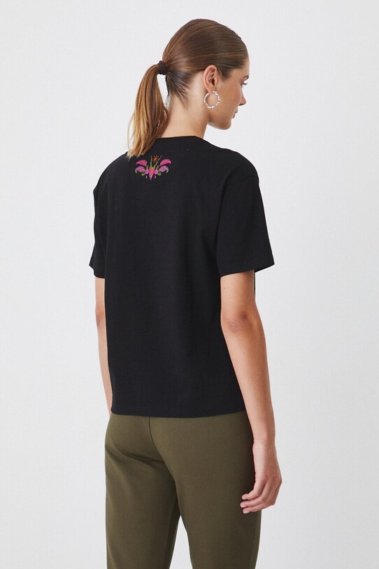 Odzież T-shirt bawełniany damski z ozdobnym haftem kolor czarny RW24.TSD602 czarny