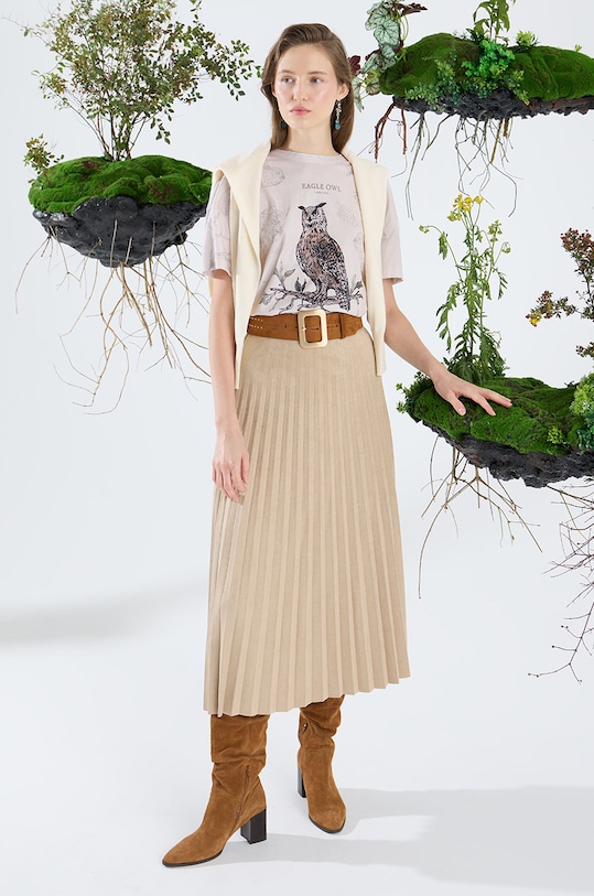 T-shirt bawełniany damski z kolekcji Together For Nature kolor beżowy bawełna beżowy RW24.TSD702