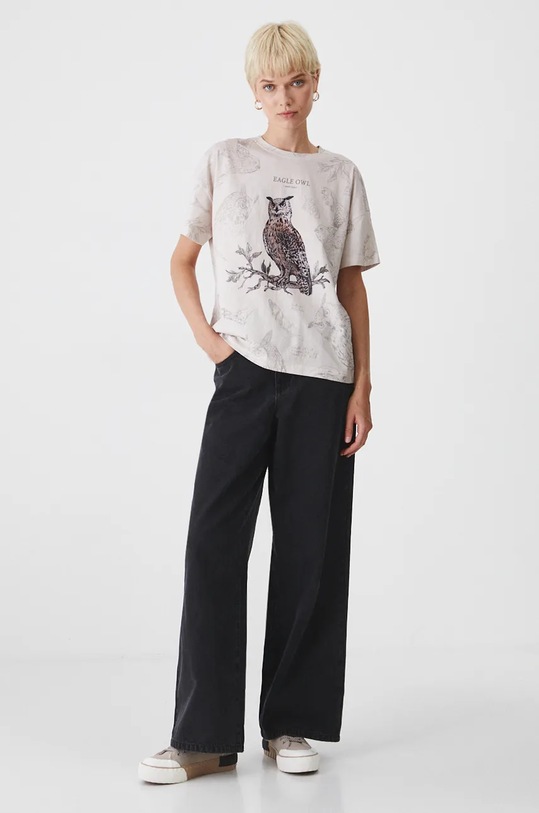 Odzież T-shirt bawełniany damski z kolekcji Together For Nature kolor beżowy RW24.TSD702 beżowy
