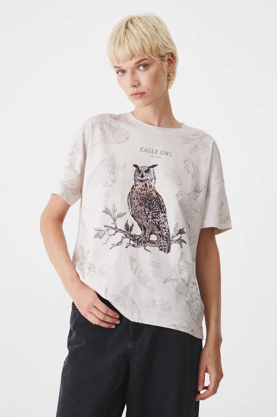 T-shirt bawełniany damski z kolekcji Together For Nature kolor beżowy RW24.TSD702 beżowy