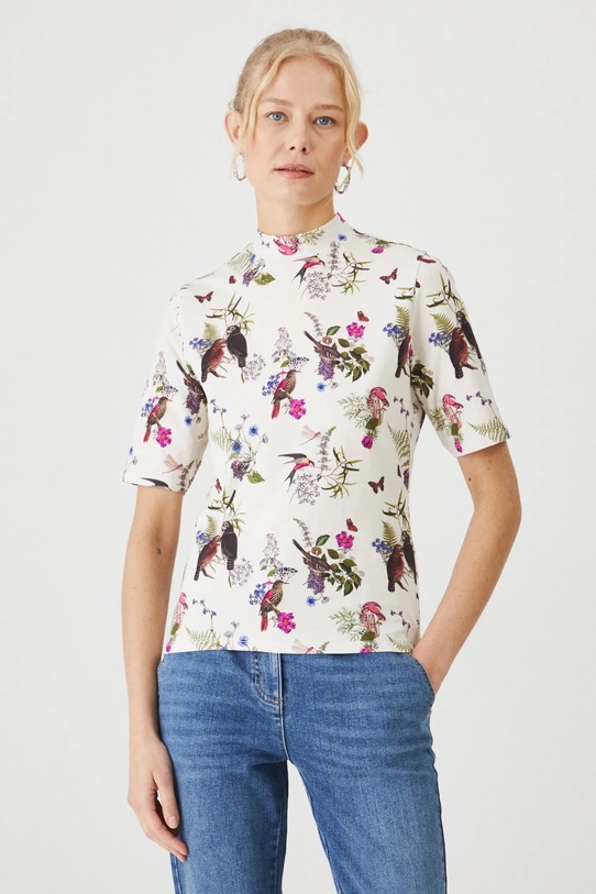 Bavlněné tričko dámské s příměsí elastanu, z kolekce Together For Nature béžová barva slim béžová RW24.TSD707