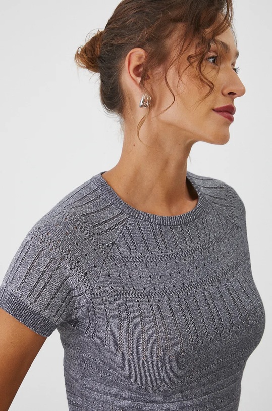 T-shirt damski z metaliczną nicią kolor srebrny srebrny RW24.TSD803