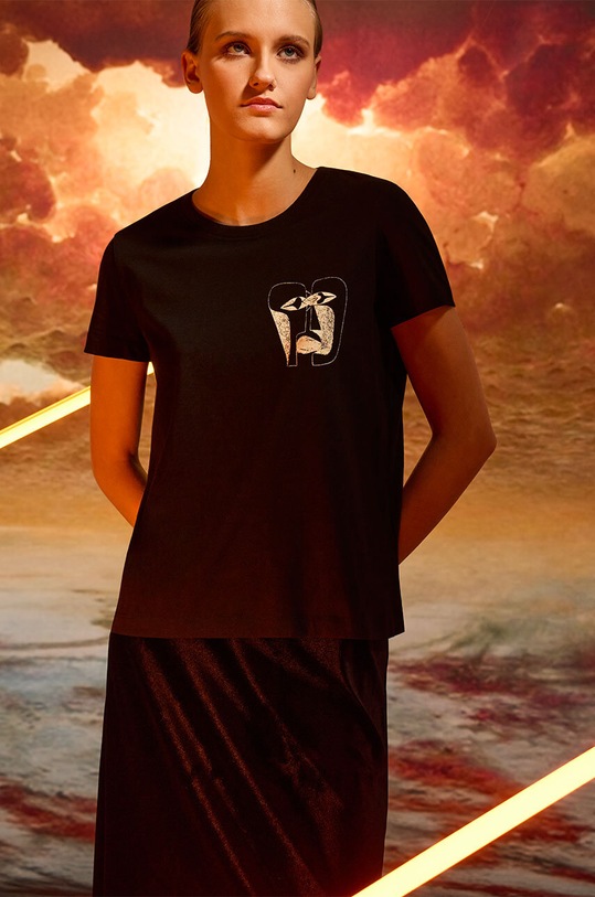 T-shirt damski z kolekcji Zdzisław Beksiński x Medicine kolor czarny okrągły czarny RW24.TSD850
