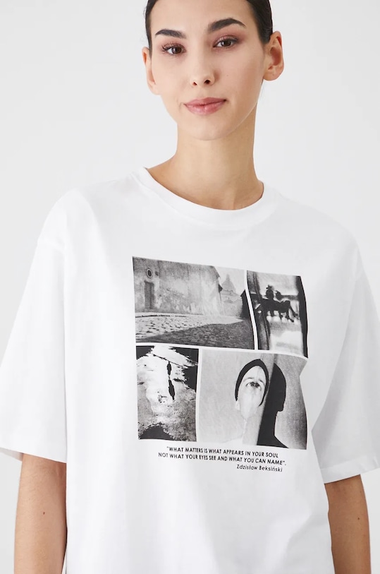 T-shirt bawełniany damski z kolekcji Zdzisław Beksiński x Medicine kolor biały biały RW24.TSD851