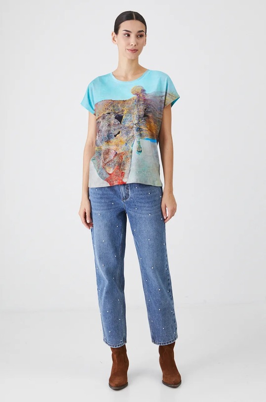 Odzież T-shirt bawełniany damski z kolekcji Zdzisław Beksiński x Medicine kolor zielony RW24.TSD855 zielony