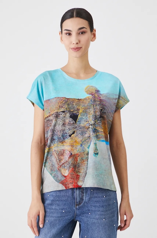 T-shirt bawełniany damski z kolekcji Zdzisław Beksiński x Medicine kolor zielony RW24.TSD855 zielony