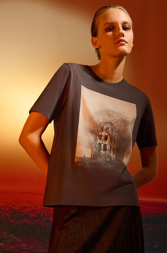 T-shirt damski z kolekcji Zdzisław Beksiński x Medicine kolor szary okrągły szary RW24.TSD858
