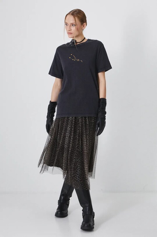 Odzież T-shirt bawełniany damski z kolekcji Zodiak - Byk kolor czarny RW24.TSD951 czarny