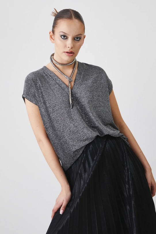 Tričko dámske s kovovým závitom strieborná farba s elastanom strieborná RW24.TSDA00