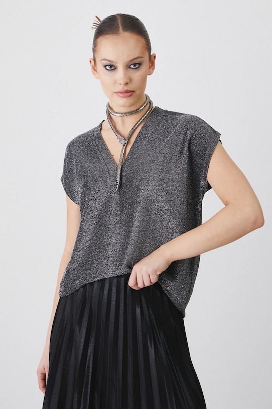 Tričko dámske s kovovým závitom strieborná farba strieborná RW24.TSDA00