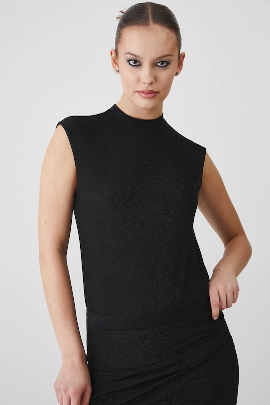 Body damskie z metaliczną nicią kolor czarny z elastanem czarny RW24.TSDA03
