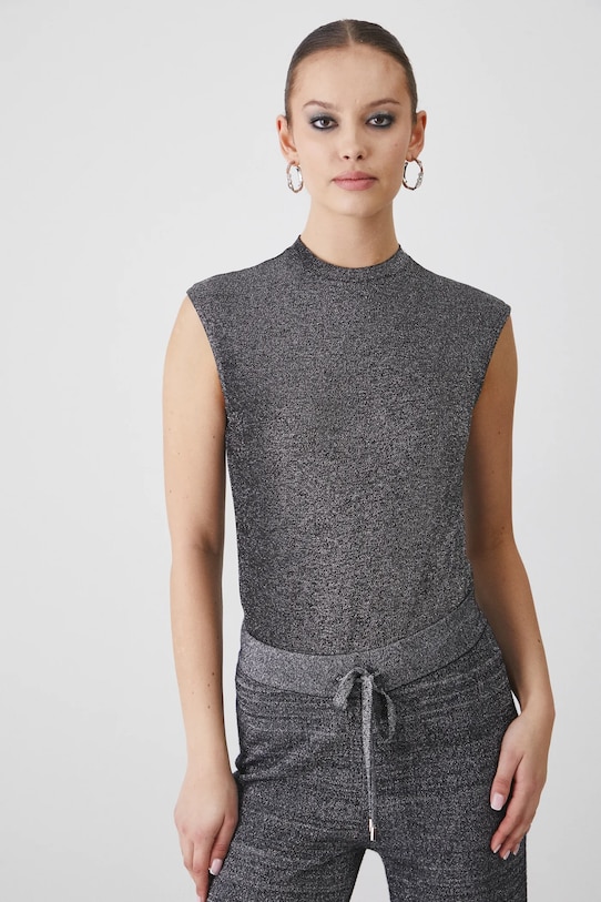 Body damskie z metaliczną nicią kolor srebrny z elastanem srebrny RW24.TSDA03