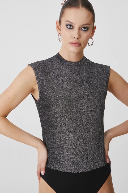 Body damskie z metaliczną nicią kolor srebrny srebrny RW24.TSDA03