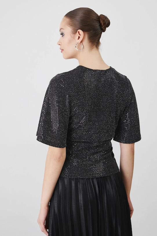 Odzież T-shirt damski z metaliczną nicią kolor czarny RW24.TSDA07 czarny