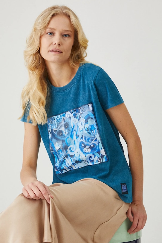 Bavlnené tričko dámske z kolekcie Karolina Matyjaszkowicz x Medicine tyrkysová farba RW24.TSDB57 tyrkysová RW24