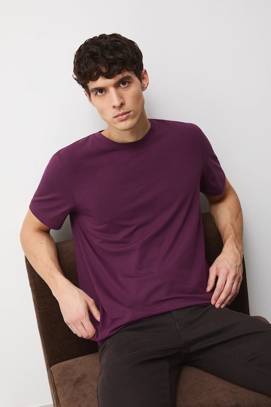 T-shirt bawełniany męski z domieszką elastanu gładki gładkie fioletowy RW24.TSM020