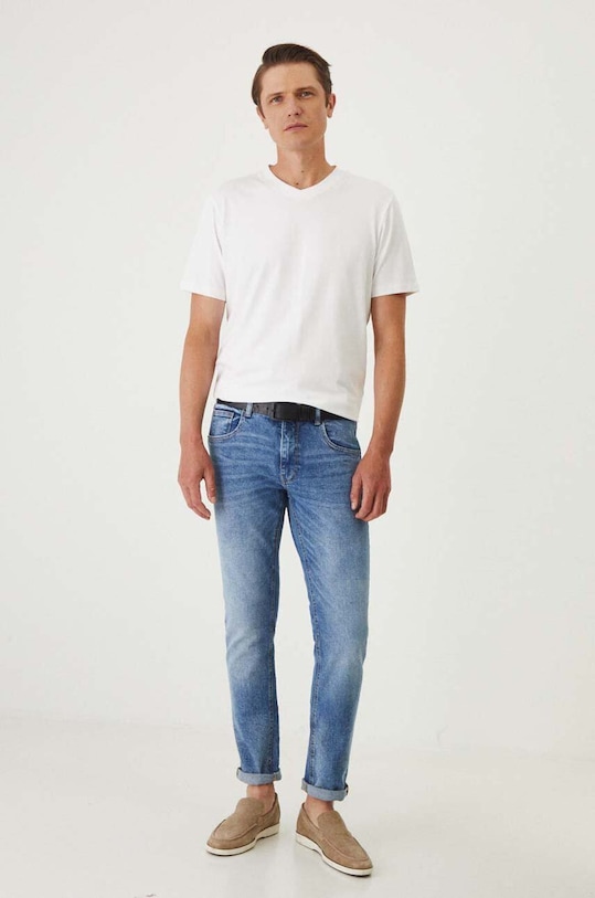 Bavlněné tričko pánské s příměsí elastanu jednobarevné bílá barva slim bílá RW24.TSM021