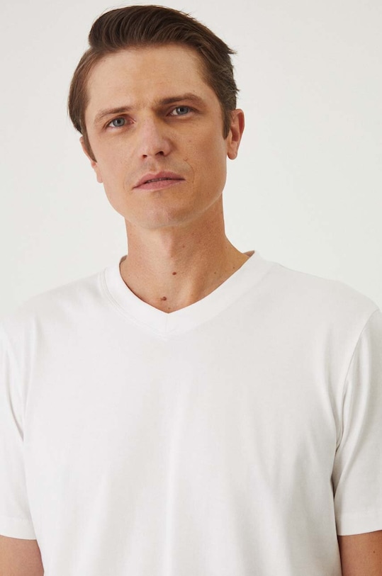 Bavlněné tričko pánské s příměsí elastanu jednobarevné bílá barva bílá RW24.TSM021
