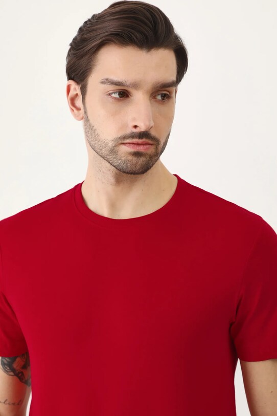 T-shirt bawełniany męski z domieszką elastanu gładki kolor czerwony czerwony RW24.TSM026