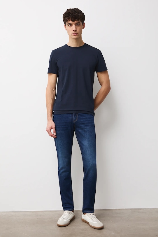 T-shirt bawełniany męski z elastanem gładki kolor granatowy RW24.TSM026 granatowy RW24