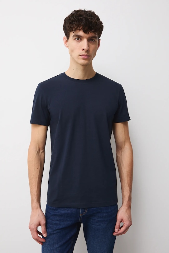 T-shirt bawełniany męski z elastanem gładki kolor granatowy granatowy RW24.TSM026