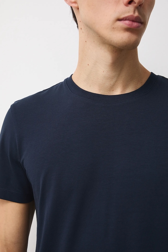 T-shirt bawełniany męski z elastanem gładki kolor granatowy RW24.TSM026