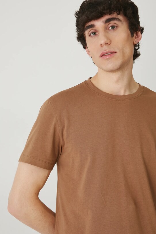 T-shirt bawełniany męski z elastanem gładki kolor brązowy gładkie brązowy RW24.TSM026