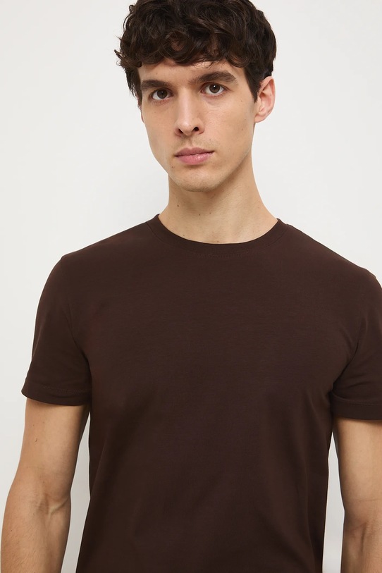 T-shirt bawełniany męski z elastanem gładki kolor brązowy brązowy RW24.TSM026