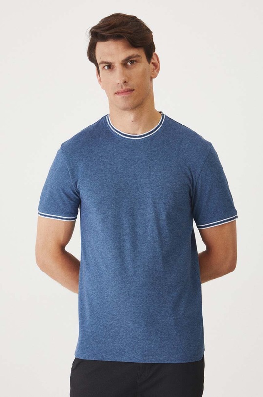 T-shirt bawełniany męski z domieszką elastanu z dzianiny strukturalnej kolor niebieski melanż niebieski RW24.TSM033